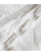 Ruffle Trim Eyelet Embroidered Cotton Dress in White