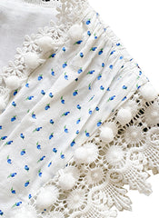 Pom Pom Trimmed V-neck Empire Waist Cotton Dress