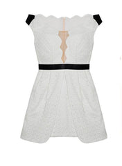 EMMA Scalloped Off Shoulder Party Dress in Off White