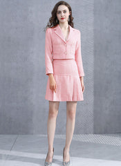 Tweed Crop Jacket & Pleated A-line Skirt Two-piece Set in Pink