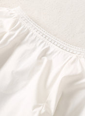 Peasant Embroidered White Blouse & High Waisted Pom Pom Skirt