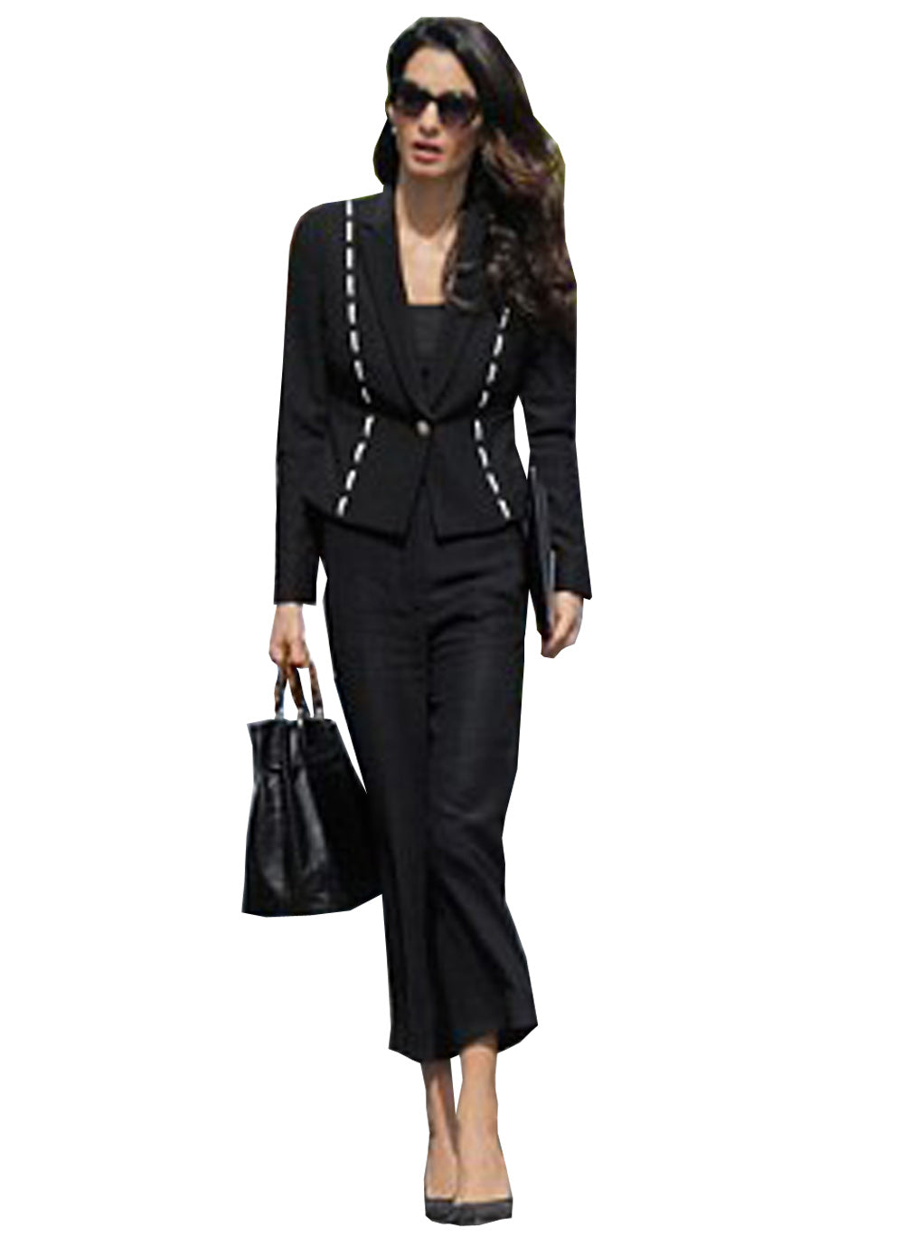 Amal Clooney Stitched Blazer Cigarette Trousers Set in Black