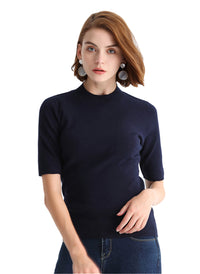 Meghan Light Wool Crew Neck Knit Top in Navy