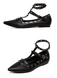 Rockstud T-Strap Caged Pointed Toe Ballet Flats Shoes