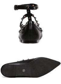 Rockstud T-Strap Caged Pointed Toe Ballet Flats Shoes