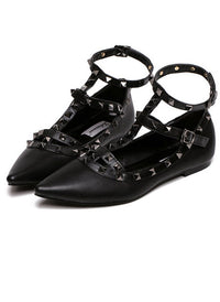 Rockstud T-Strap Caged Pointed Toe Ballet Flats Shoes