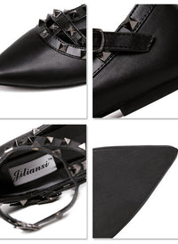 Rockstud T-Strap Caged Pointed Toe Ballet Flats Shoes