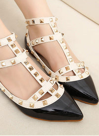 Rockstud T-Strap Caged Pointed Toe Ballet Flats Shoes