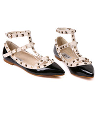 Rockstud T-Strap Caged Pointed Toe Ballet Flats Shoes