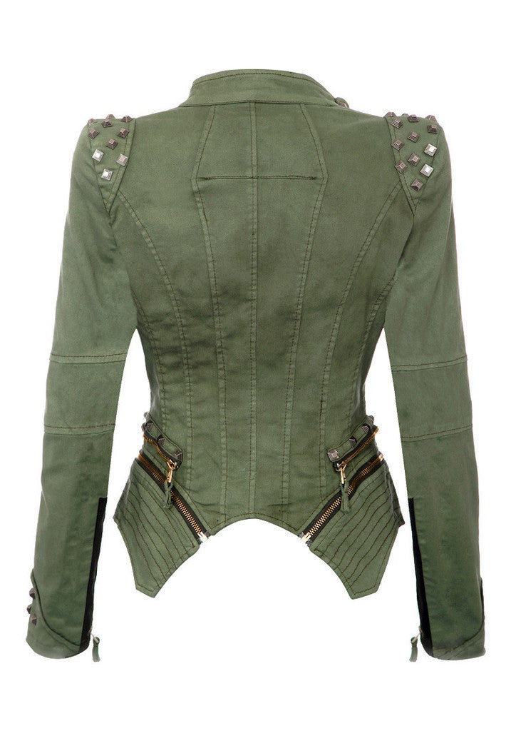 Vintage Wash Fitted Denim Jacket in Vintage Green
