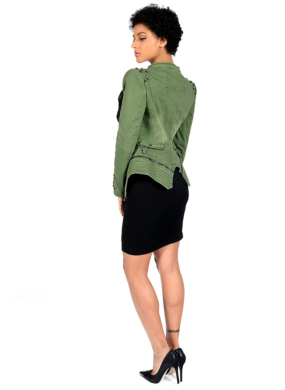 Vintage Wash Fitted Denim Jacket in Vintage Green