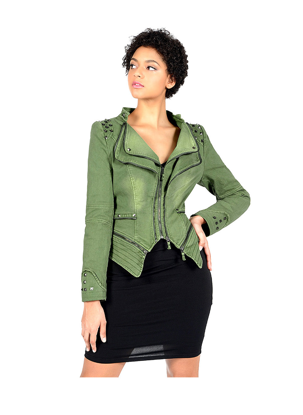 Vintage Wash Fitted Denim Jacket in Vintage Green