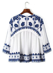 Chiara Vintage Blue Embroidered Cotton Swing Jacket