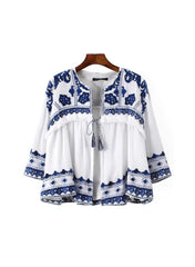 Chiara Vintage Blue Embroidered Cotton Swing Jacket