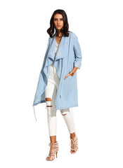 Lightweight Chambray Drape Long-line Jacket