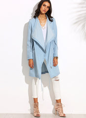 Lightweight Chambray Drape Long-line Jacket