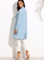 Lightweight Chambray Drape Long-line Jacket