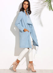 Lightweight Chambray Drape Long-line Jacket