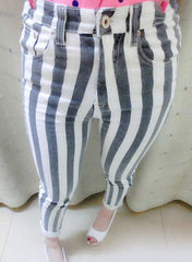 Vertical Striped Cropped Skinny Jeans