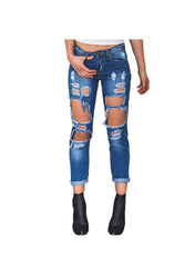 Destroyed Boyfriend Jeans in Dark Blue