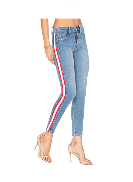 Mid Rise Side Stripe Cropped Skinny Jeans