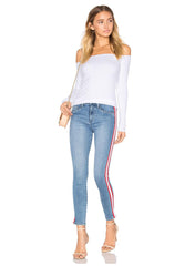 Mid Rise Side Stripe Cropped Skinny Jeans