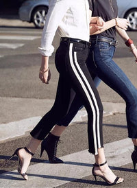 Chiara Ferragni Inspired Crop Step Frayed Jeans with Side Stripes