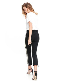 Chiara Ferragni Inspired Crop Step Frayed Jeans with Side Stripes