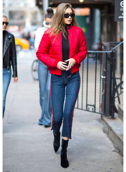 Gigi Crop Step Frayed Jeans with Side Stripes