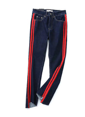 Gigi Crop Step Frayed Jeans with Side Stripes