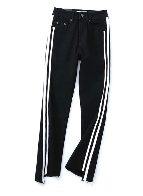 Chiara Ferragni Inspired Crop Step Frayed Jeans with Side Stripes