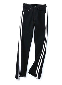 Chiara Ferragni Inspired Crop Step Frayed Jeans with Side Stripes