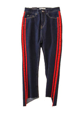 Gigi Crop Step Frayed Jeans with Side Stripes