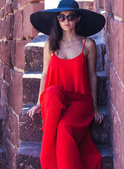 Strappy Pleated Ruffle Top Culottes Jumpsuit in Red