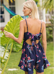 Strappy Floral Print Tie Back Playsuit