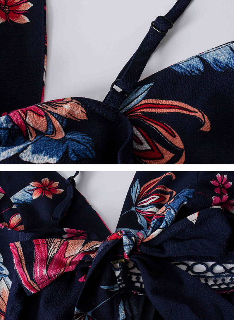 Strappy Floral Print Tie Back Playsuit