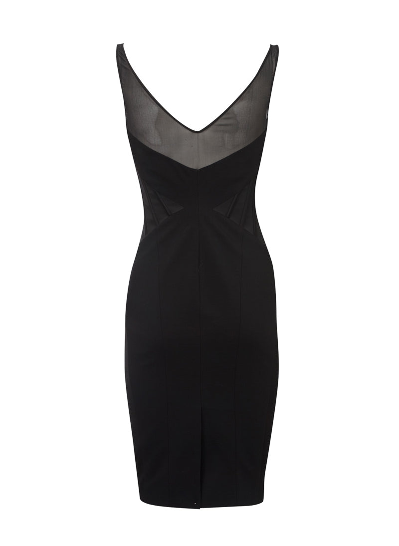 Mesh Insert Sleeveless Little Black Dress