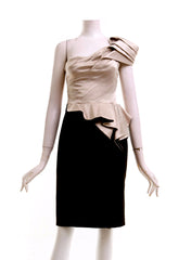Folded One-Shoulder Knee-Length Midi Dress