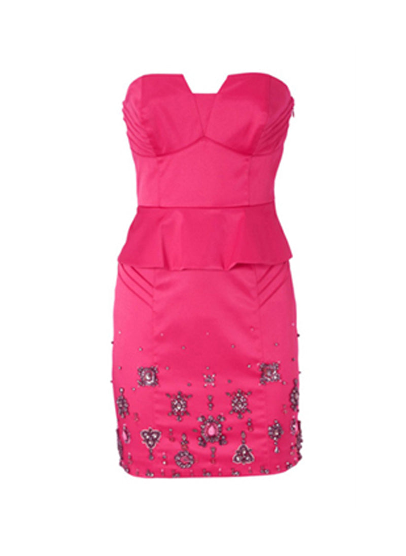 Embellished Bustier Cocktail Night Out Dress in Hot Pink