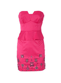 Embellished Bustier Cocktail Night Out Dress in Hot Pink