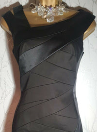 Two-tone Asymmetric Neckline Little Black Sheath Dress