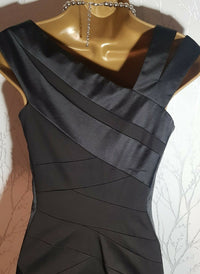 Two-tone Asymmetric Neckline Little Black Sheath Dress
