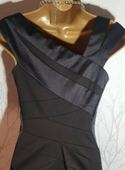 Two-tone Asymmetric Neckline Little Black Dress