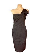 One Shoulder Little Black Dress With Pleated Details