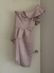 Curvaceous Satin One Shoulder Dress in Dusty Pink