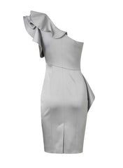 Curvaceous Satin One Shoulder Dress in Silver