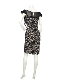 French Floral Lace Little Black Dress with Ruffles