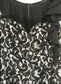French Floral Lace Little Black Dress with Ruffles