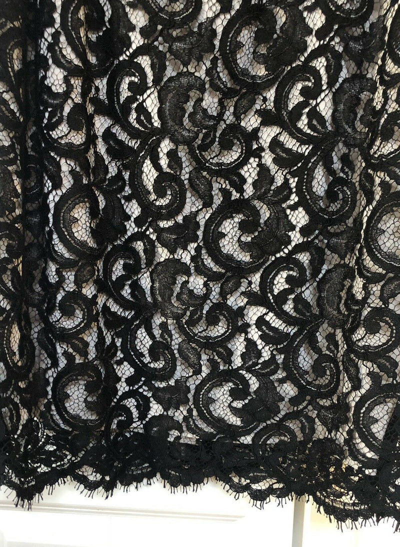 French Floral Lace Little Black Dress with Ruffles