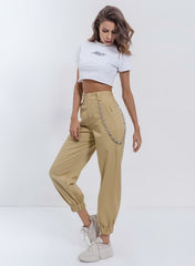 Emily High Waisted Relaxed-fit Chain Pants in Tan